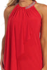 Flowing Red Cocktail Dress with Beaded Neckline