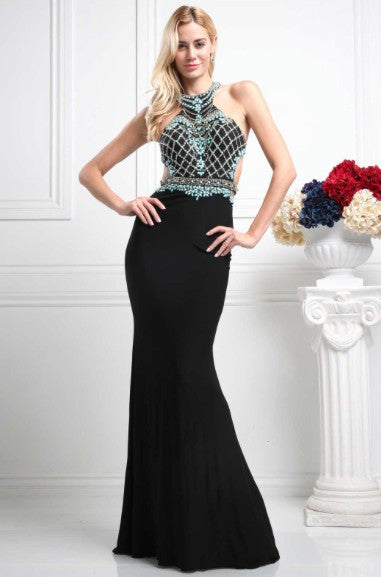 Long Black Evening Dress with Open Back