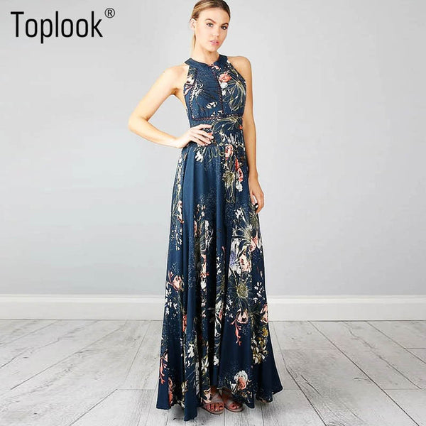 Long Floral Maxi Dress with Open Back