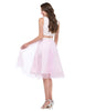 blush pink two piece gown homecoming prom lace tulle crop top skirt