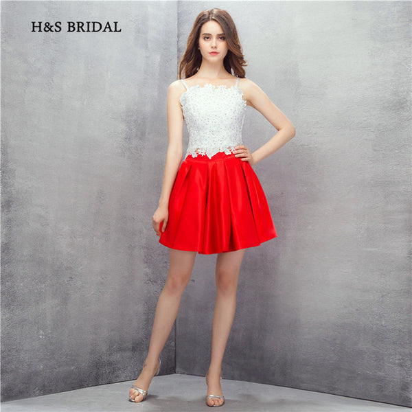 red and white homecoming dress | prom dress | short dress | lace bodice | above knee | two piece mini dress