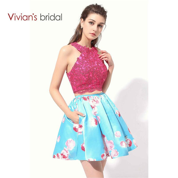 black and blue sky blue crop top skirt mini homecoming prom dress floral lace eyelet florets