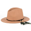 Wide Brim Boho Hat with Feather | Fedora | Ivory | Camel