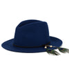 Wide Brim Boho Hat with Feather | Fedora | Navy Blue