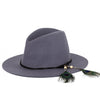 Wide Brim Boho Hat with Feather | Fedora | Grey | Gray
