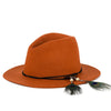 Wide Brim Boho Hat with Feather | Fedora | Orange