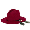 Wide Brim Boho Hat with Feather | Fedora | Red | Wine 