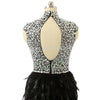 black crystal and feather dress | mini homecoming dress | cap sleeves high neck | beaded feather dress
